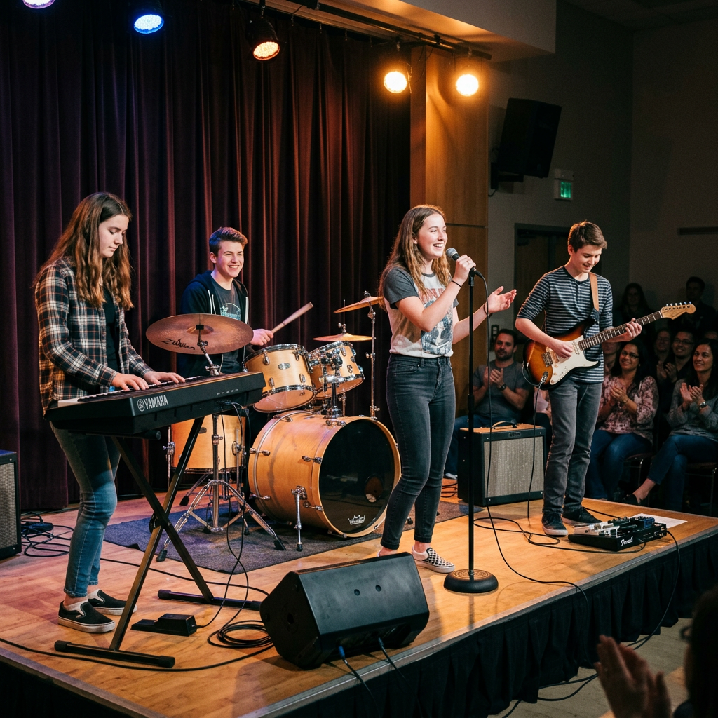 Students building confidence while performing in a band combo